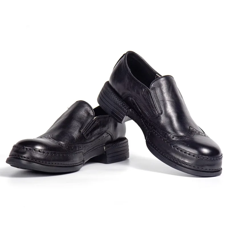 

Brogues Slip-on British Style Business Formal Men Leather Shoes Genuine Leather Thick Sole Wear-resistant Casual Shoes 030