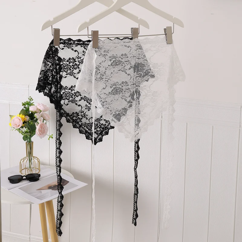 

Cute Girl Embroidered Layered Skirt Y2k-style Triangle Headscarf Sexy Lace-up Denim Skirt Tie Waist Asymmetric Overlay Skirt