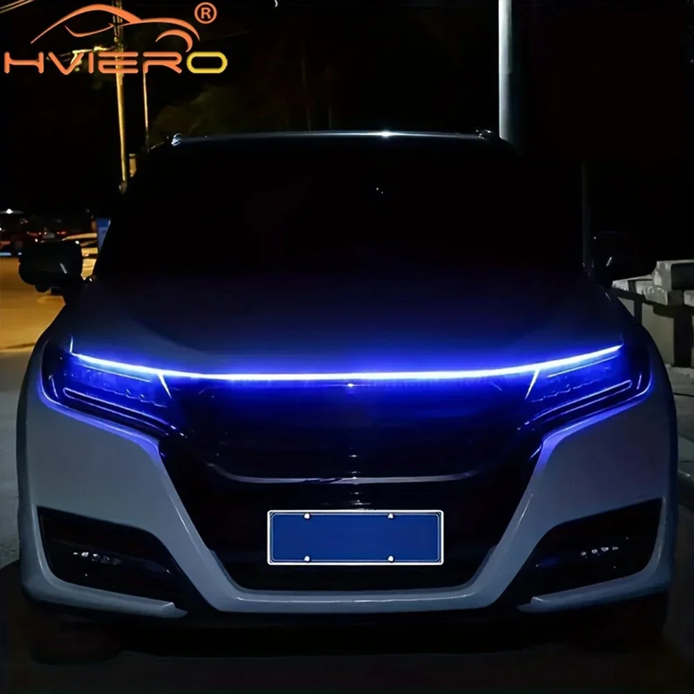 Lampu LED mobil 59in 12V Hood Lamping mulai pemindaian Universal fleksibel Auto dekoratif atmosfer dinamis aksesoris bohlam