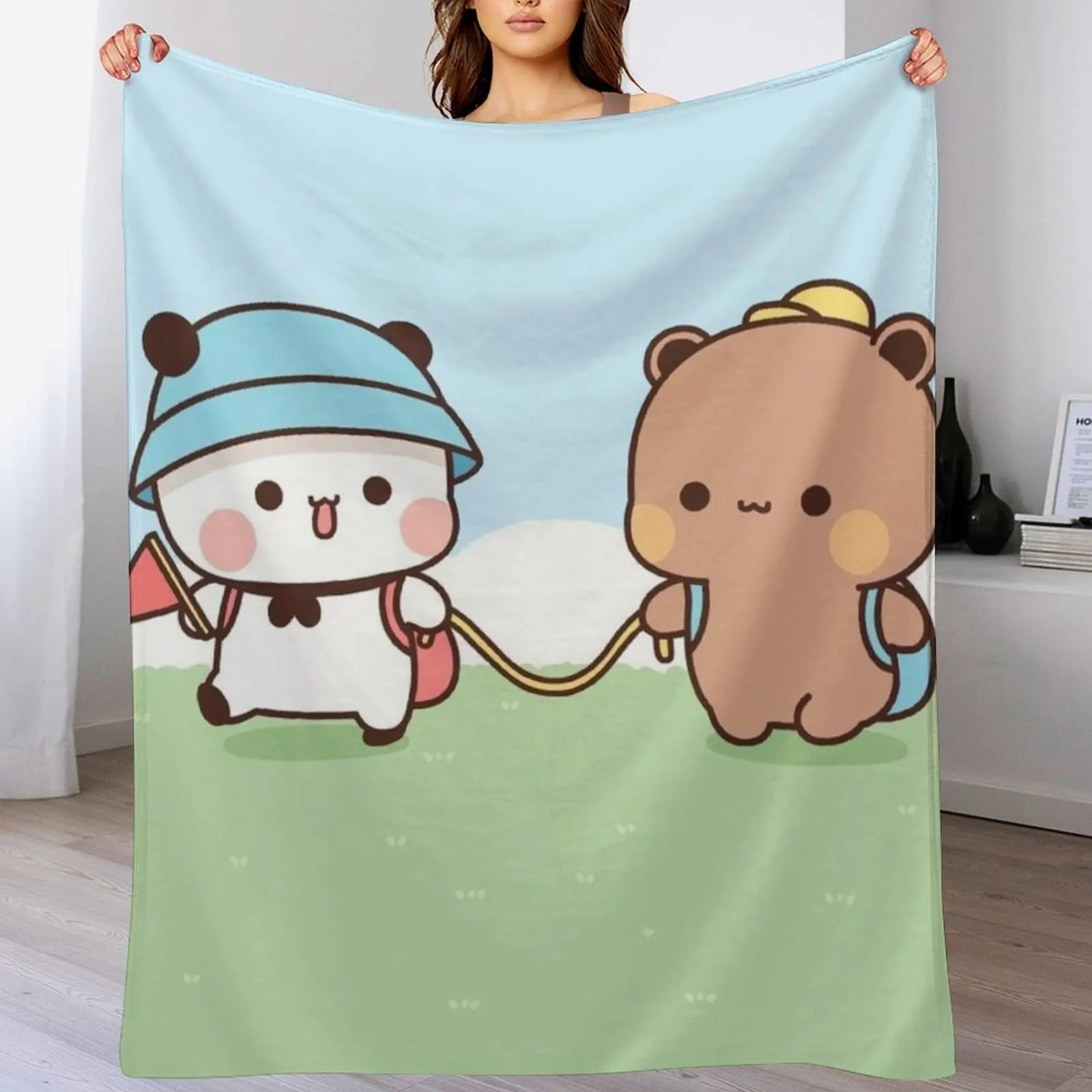 Panda And Brownie Bear Couple Throw Blanket Giant Sofa Blankets For Baby Cute Blankets