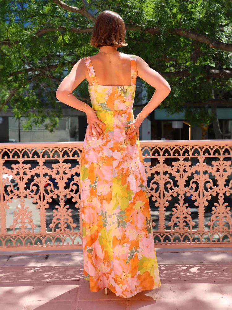 2025 zomermode nieuwe dames elegante bohemien stijl jurk vakantiestijl riem gedrukt temperament a-lijn grote schommelrok