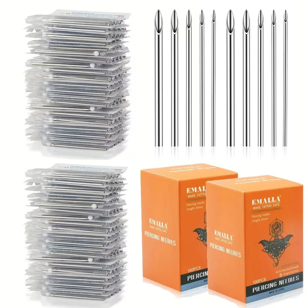 

200/100/50 шт. EMALLA иглы для пирсинга одноразовые иглы для проколов тела из хирургической стали стерилизованные инструменты для перманентного макияжа