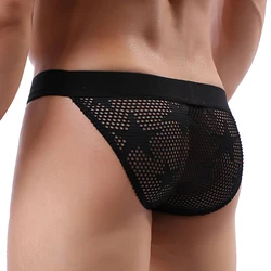 Mens Sexy Mesh Bikini Briefs See-Through Panties Low Waist Soft Underwear Bulge Pouch Briefs Ultra-thin Quick Dry Underpants