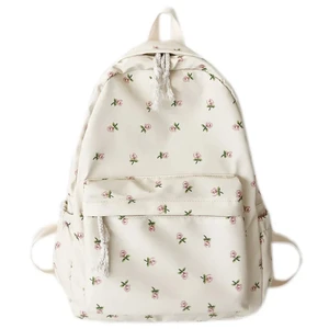 Korean school backpack for teenagers, white floral bags, cute female nylon backpack, student book scholarship 6 Main Sales Bag Branco - №2
