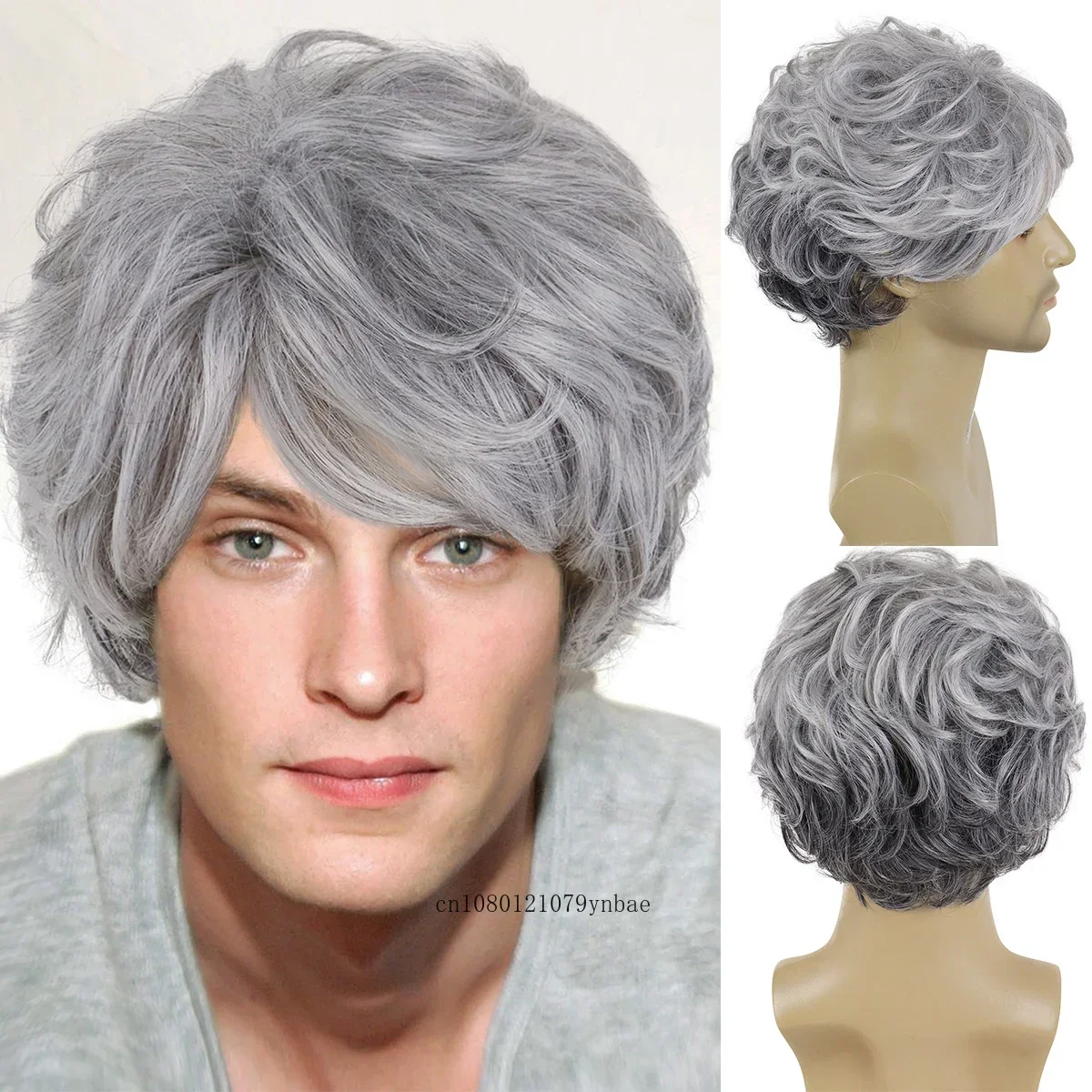 Synthetic Hair Grey Wig for Men Elderly Father Cosplay Costume Party Daily Short Hairstyle Wigs Heat Resistant Average Cap Size