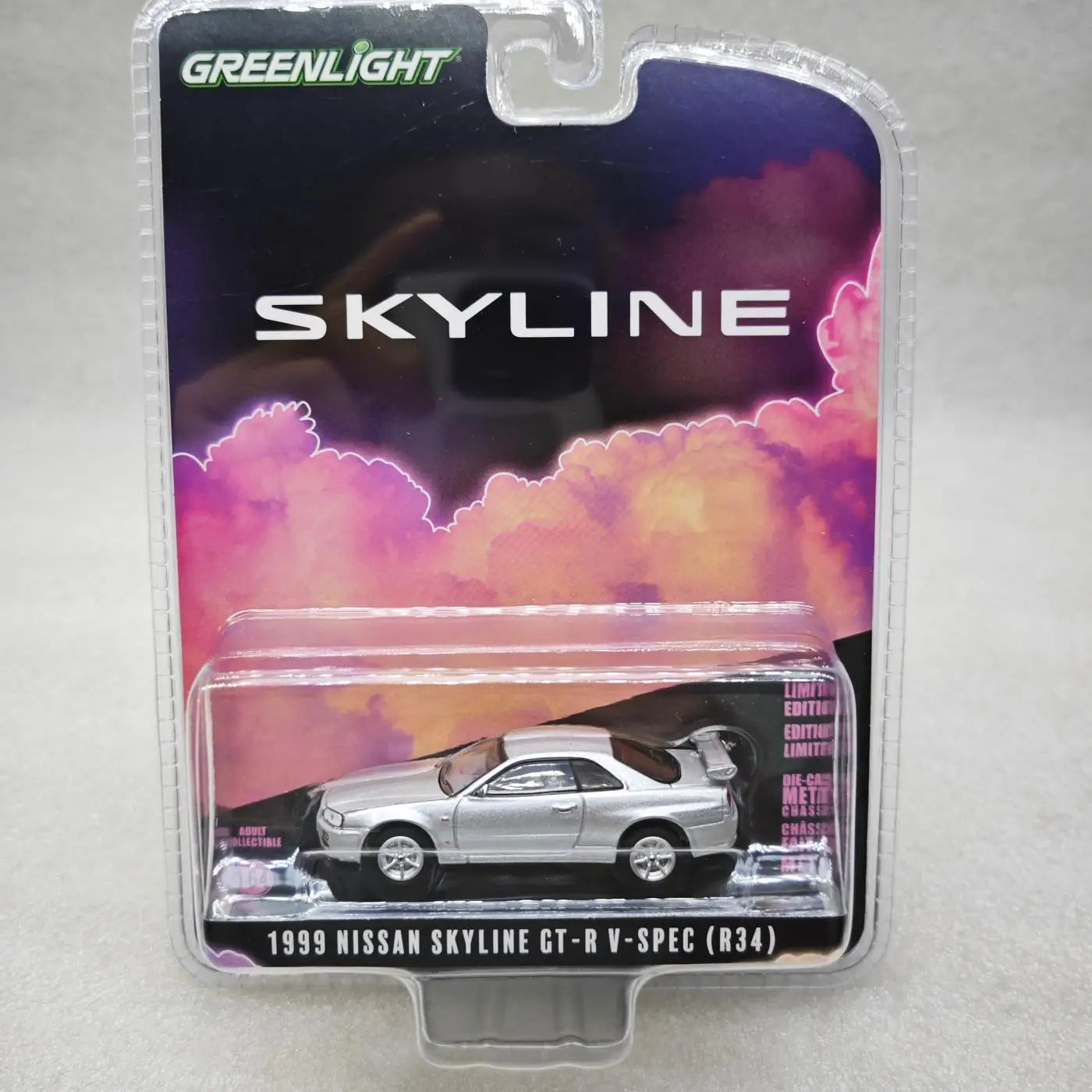 

GreenLight 1:64 1999 Nissan Skyline GTR V-Spec R34 Высокая имитация сплава, модель автомобиля, мини-игрушка, коллекция, подарок