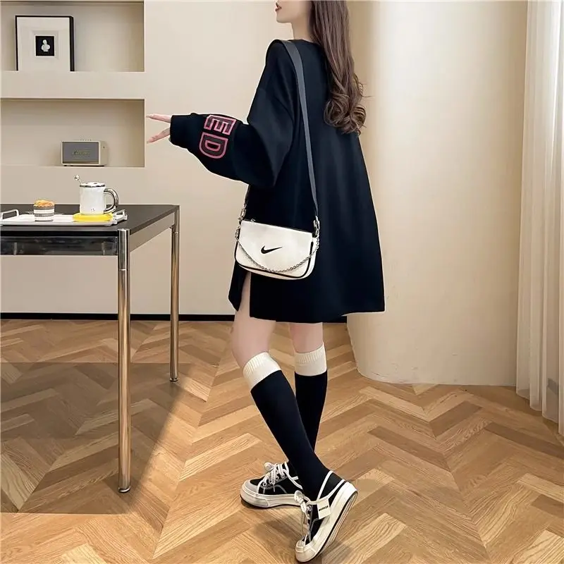 Fashion O-Neck Loose Printed Spliced Zipper Diamonds T-Shirt Female Clothing 2023 Autumn Oversized Casual Tops Korean Tee Shirt