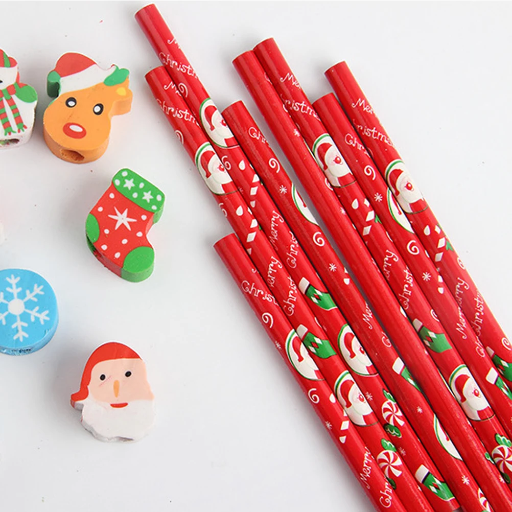 

12 Pcs Pencils Cartoon School Supplies Wooden Eraser Cartoon Pencil With Eraser Kids Stationery Smooth Writing Christmas Gift