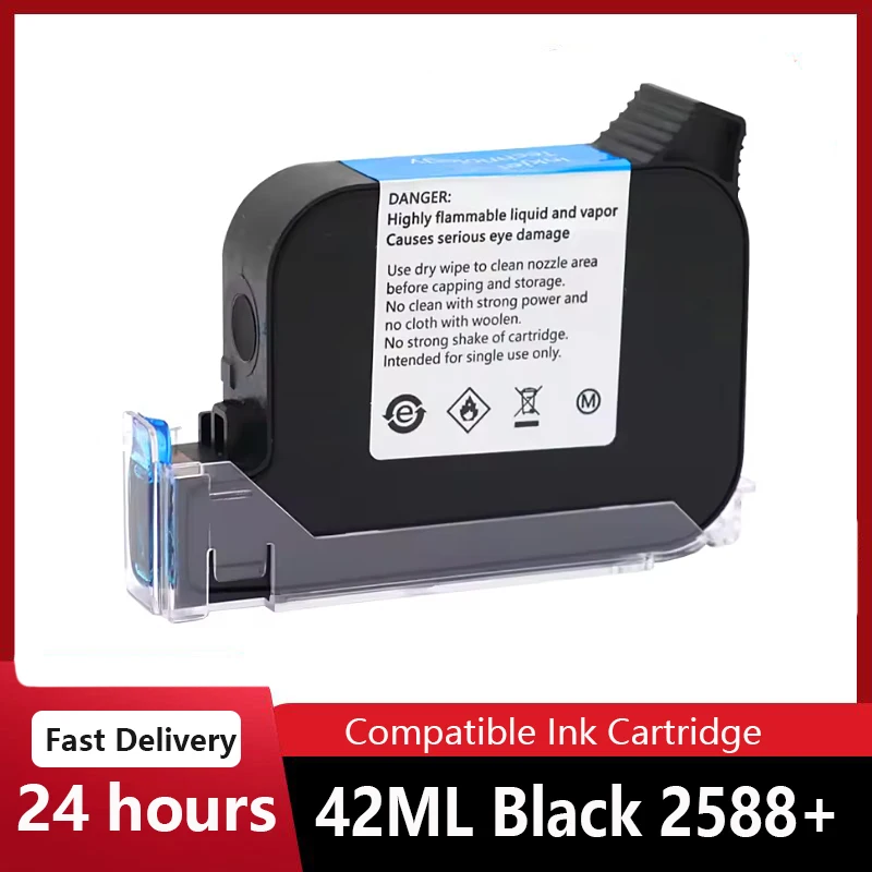 2588+ 2588 2588+M 42ML Black Solvent Ink Cartridge Quick-drying 12.7mm Print Height Universal for Handheld Inkjet Printer