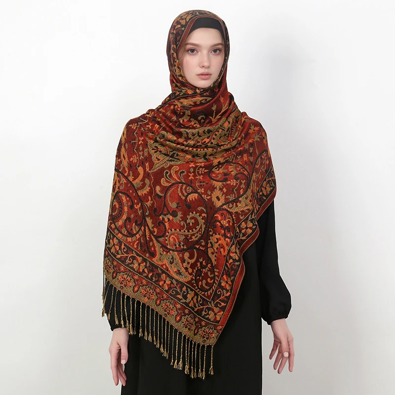 Paisley Pashmina Shawl Scarf Women Jacquard Cashew Printed Scarves Borders Female Tassel Travel Blanket Wraps Ethnic Shawls