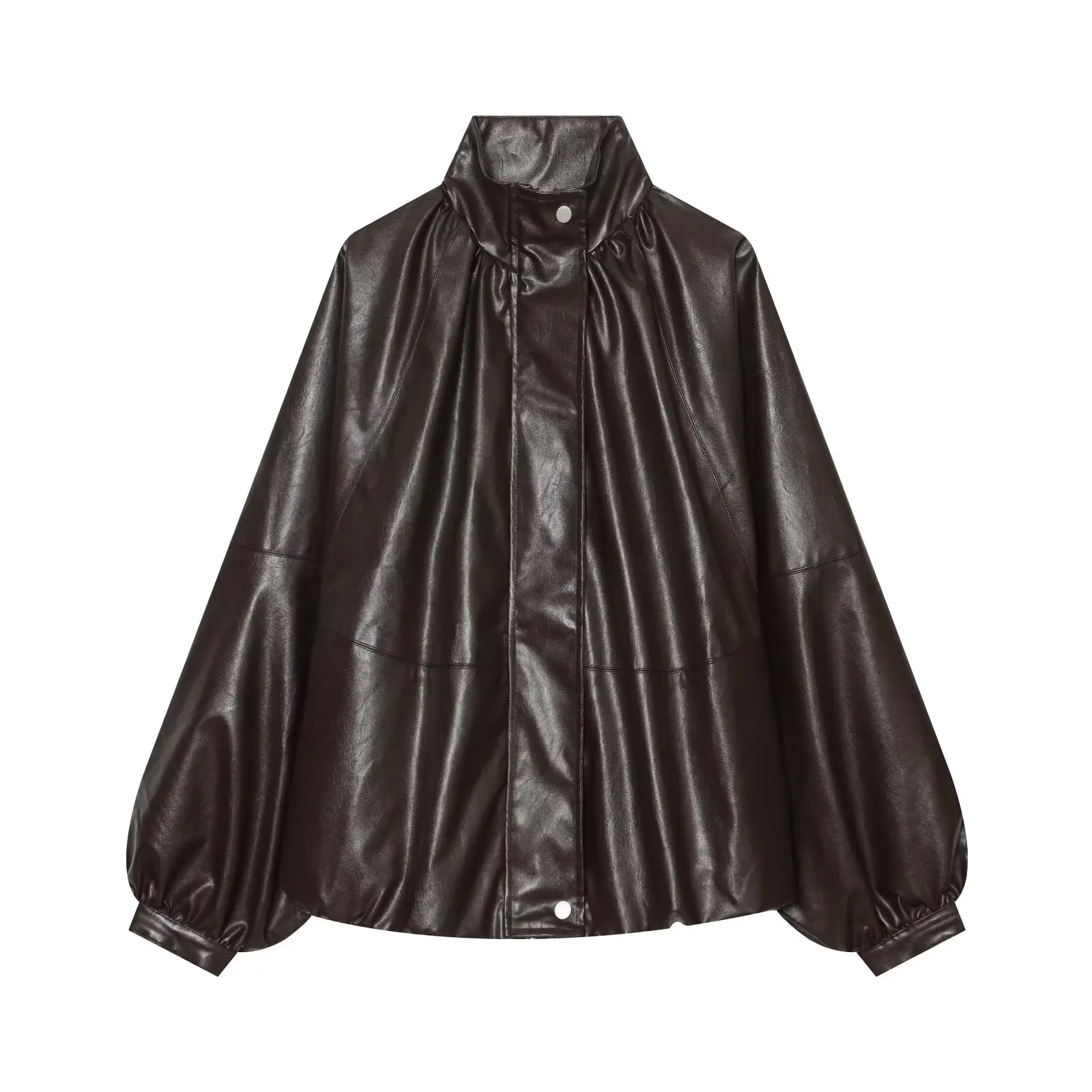 Summer New ZR Women's Pilot Jacket Leather Effect Outerwear 2969241 Standard Fit Polyester Long Sleeve Zipper Closure Coat