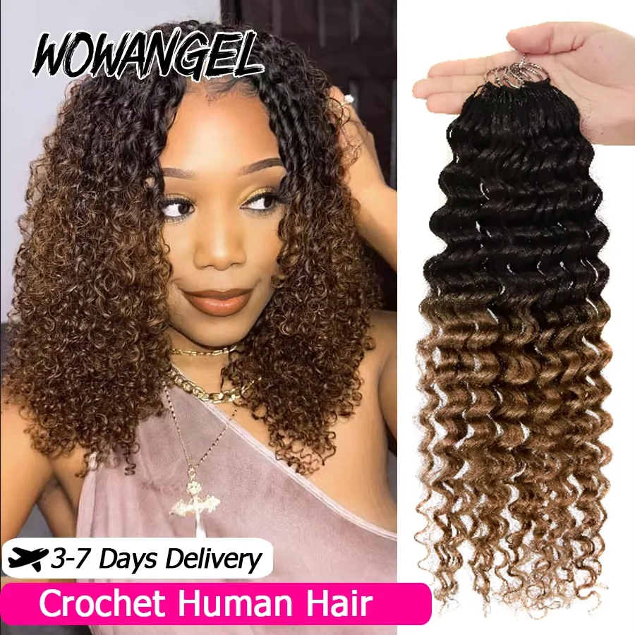 1/4/6 Pack Curly Crochet Hair T1B/30 Ombre Deep Wave Braiding Human Hair Feather Crochet Braid Machine Made Human Hair Extension