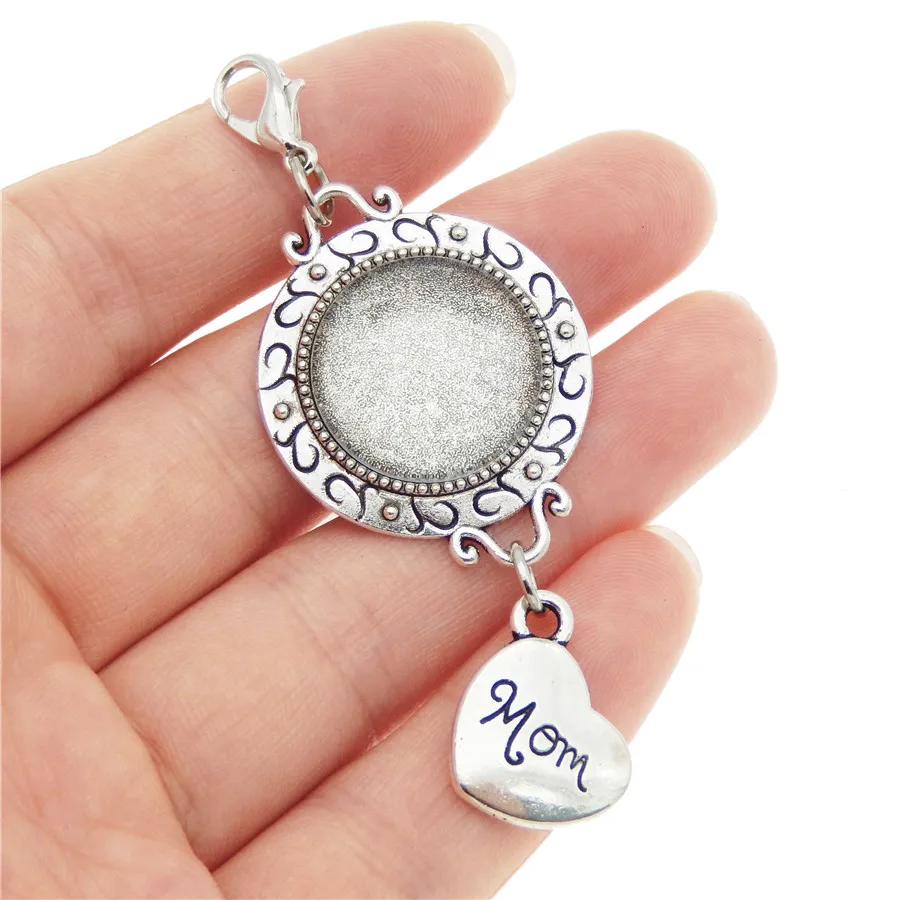 1PCS Bouquet Photo Charms Alloy Tray Base Silver Color Memorial Dad Mom Pendants DIY Accessory Mother's Day Gift Decor