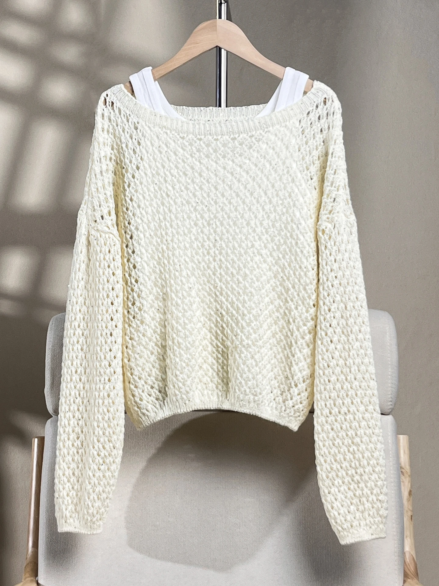 

Ele Hollow out Knitwear Loose Slimming Two-Piece Set Design Sensation Top for Women Autumn Faion Casual Comfortable