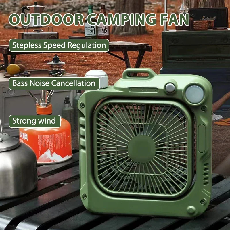 10000mAh Multifunctional Outdoor Portable Camping Rechargeable Fan Circulator Wireless Ceiling Electric Fan LED Lighting