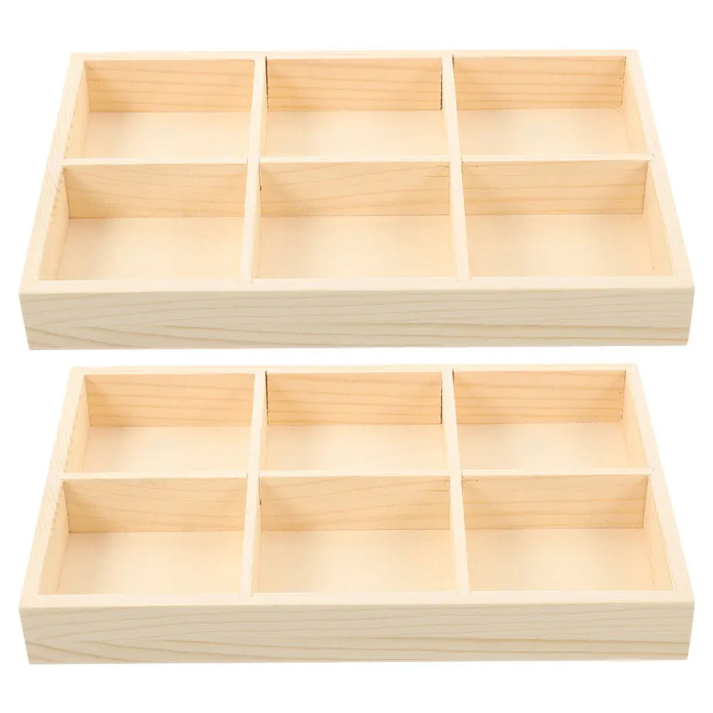 

Wooden Organizer Box 6 Section Storage Tray Divided Display for Arts Crafts Snack Tea Bags Stationery Holder Wooden Sorting Tray