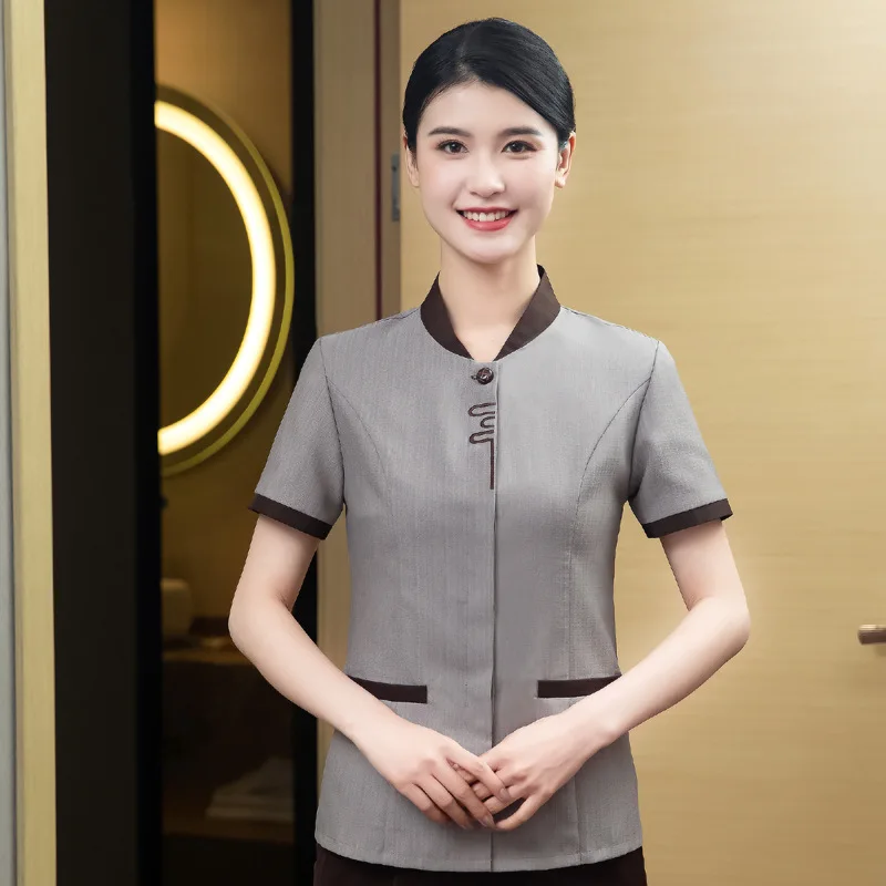 

Cleaning lady attendant short-sleeve suit, cleaning workwear for women, short-sleeve spring/summer attire for property managemen