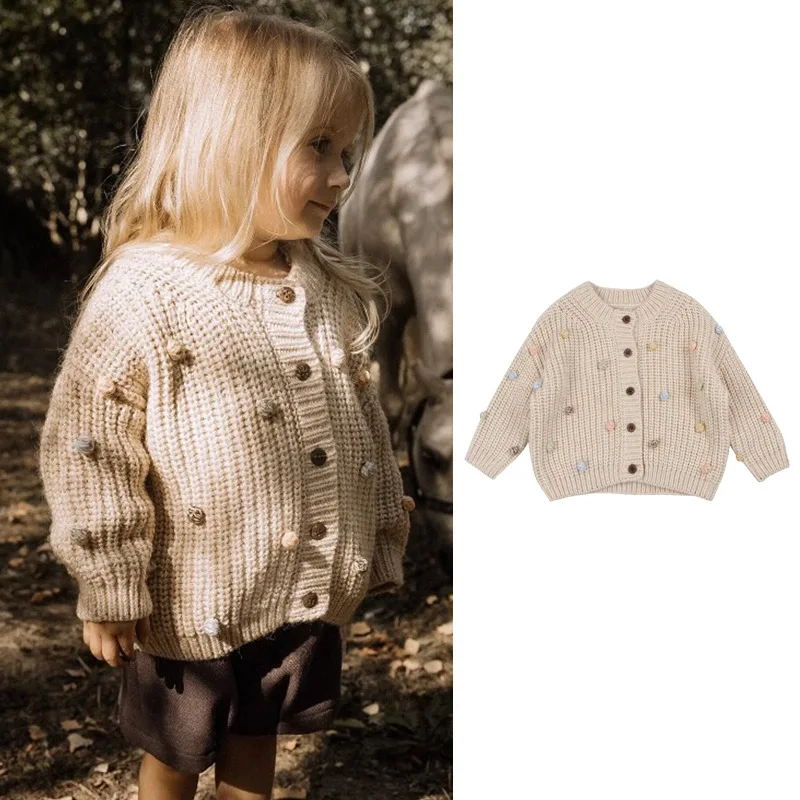 

Jenny&Dave Girls' Colorful Wool Ball Sweater Warm and Fashionable 2023 Nordic Autumn and Winter New Children's Cardigan Versatil