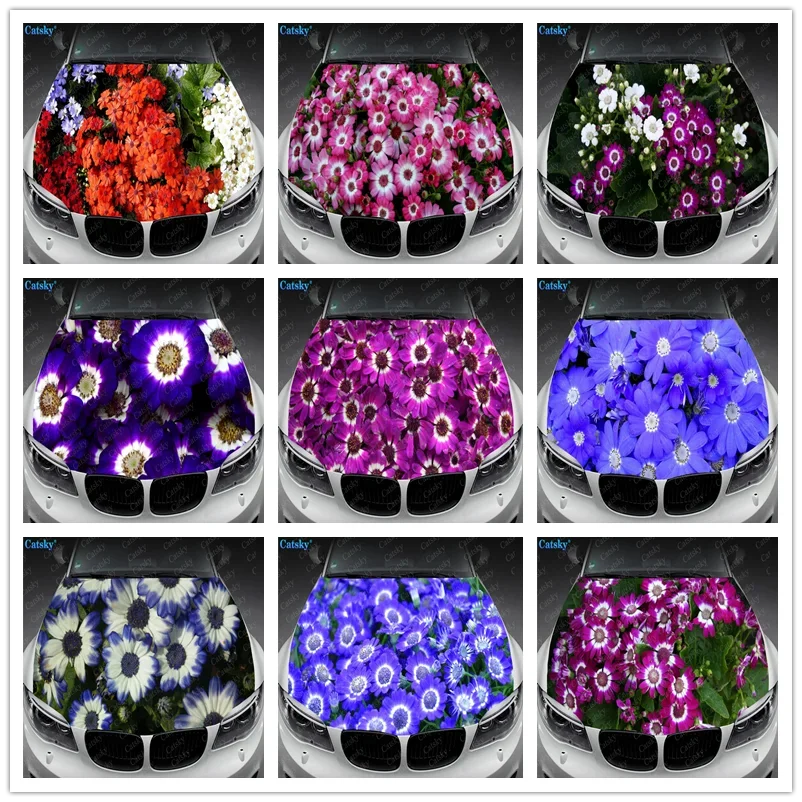 

Purple and Blue Flowers Cineraria Car Hood Vinyl Stickers Wrap Vinyl Film Engine Cover Decals Sticker Car Auto Accessories