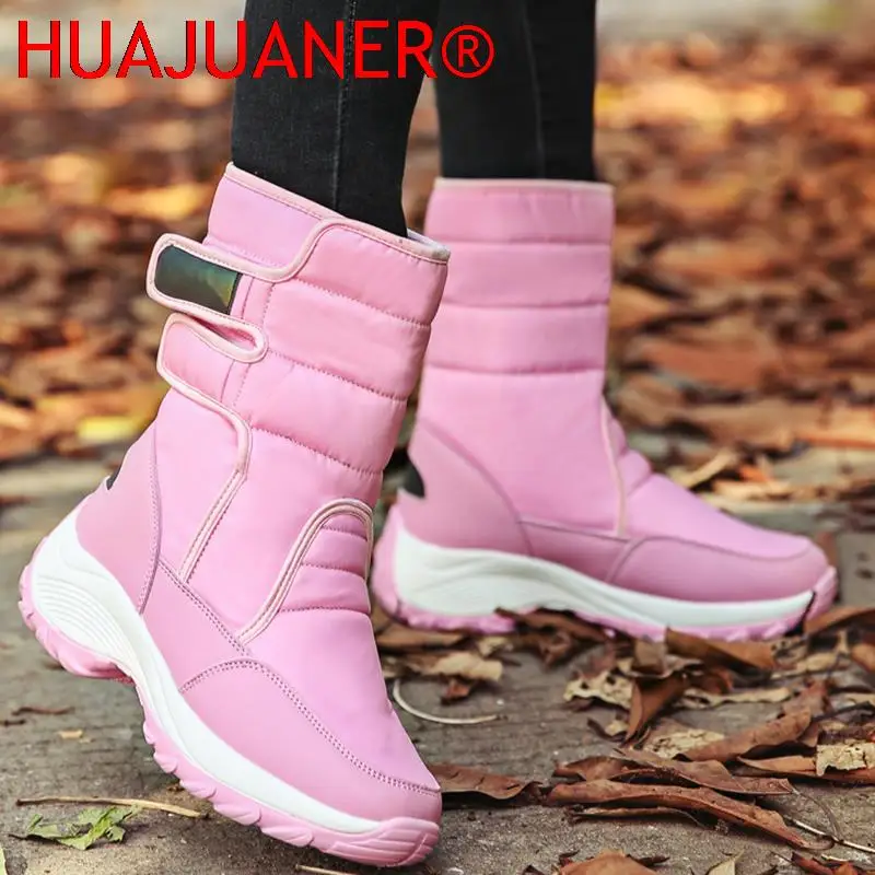 Waterproof Boots Women Winter Shoes Platform Boots WithThick Fur Mid-Calf Snow Boots  Fashion Wedge Botas Mujer Shoes Woman