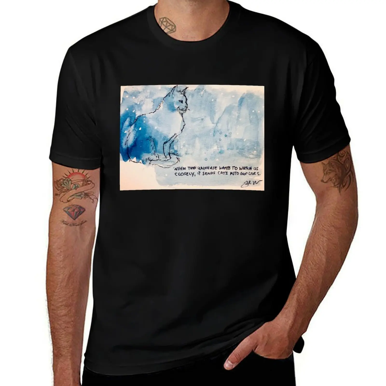 

The Universe Sends Cats To Watch Us T-Shirt t shirts for man cotton anime t shirts for man T-shirt