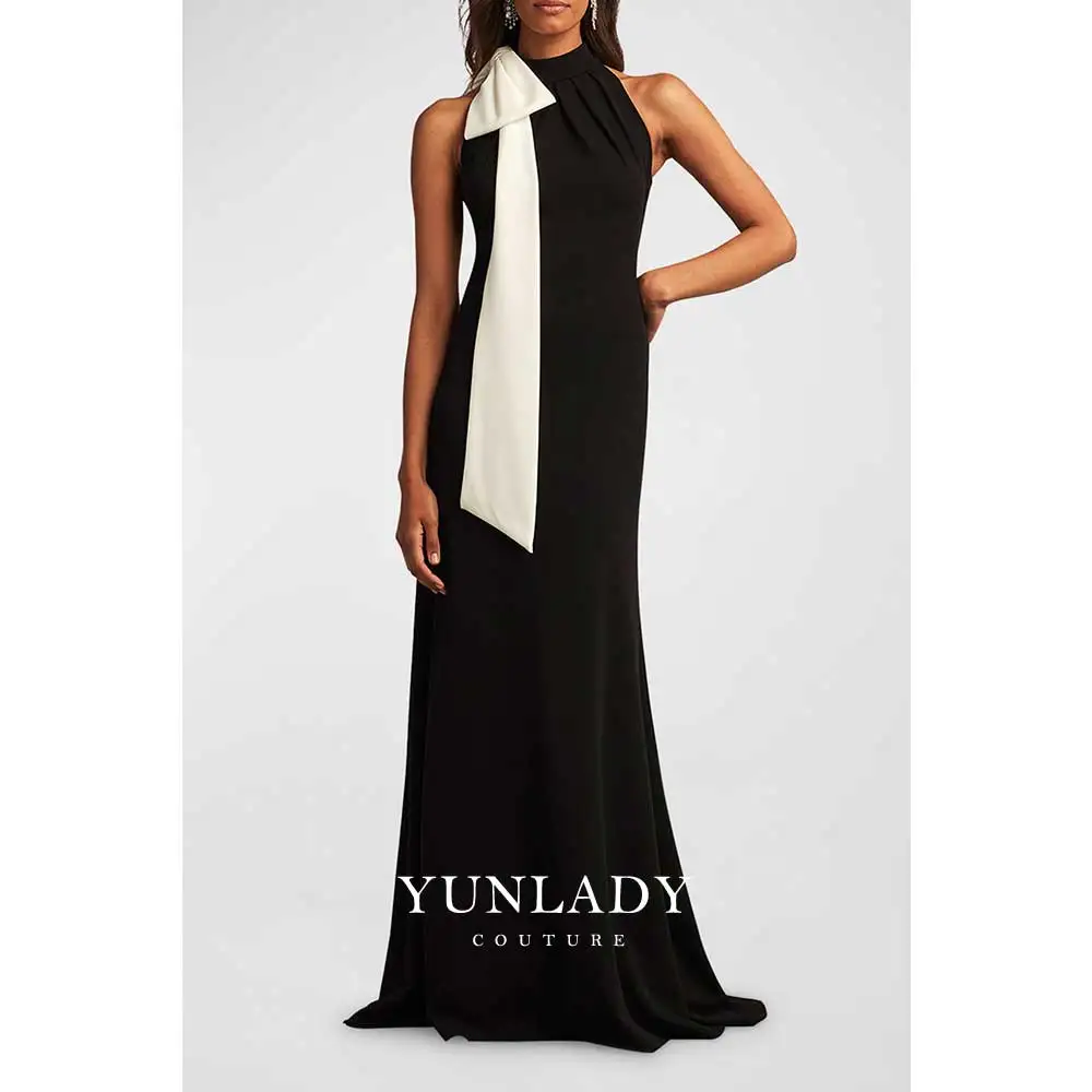 YUNLAN Gorgeous Sleeveless Stand Collar Bow Crepe Birthday Party Dress 2024 Saudi Women Wedding Special Occasion Evening Dress