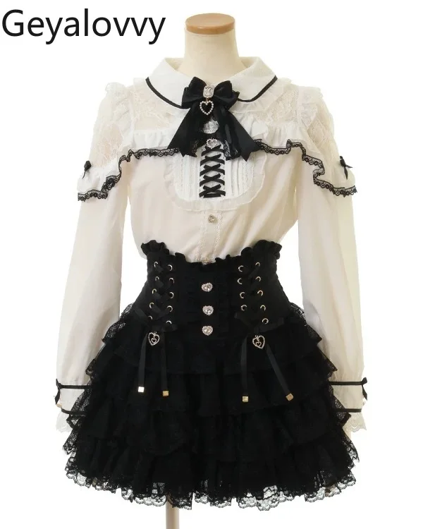 

Liz Japanese Style Mass-produced Bow Off-the-shoulder Lace Shirt Lolita Sweet Cute Girls Blouse Versatile Long-sleeved Tops