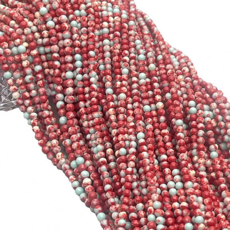 Mankuu Imperial Jasper Red-Blue Round Beads 3/4/6/8/10mm for Jewelry Making Lot Natural Stone Beads