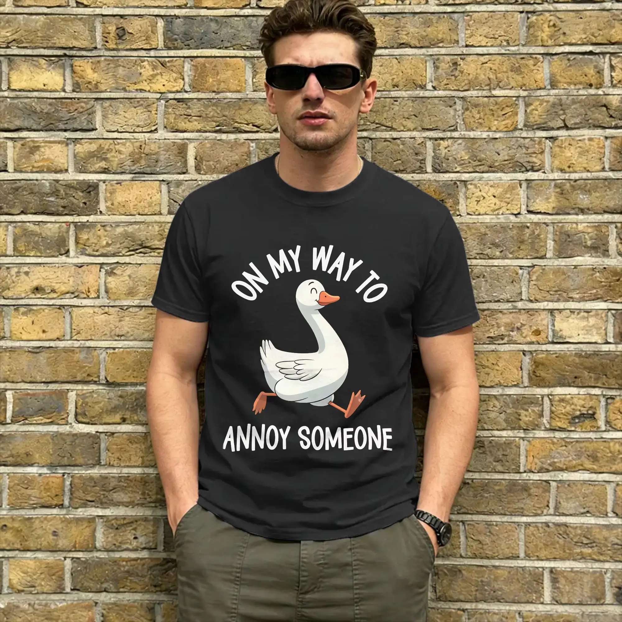Men T-Shirt Funny Duck Graphic Funny Pure Cotton Short Sleeve On my way to annoy someone T Shirts Crewneck Clothing New Arrival