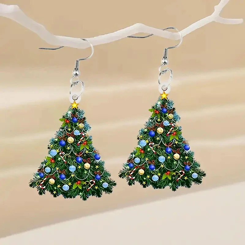 

New Unique Colorful Christmas Tree Pendant Ear Hook for Women Fashion Trend Personalized Girls Party Holiday Jewelry Gift