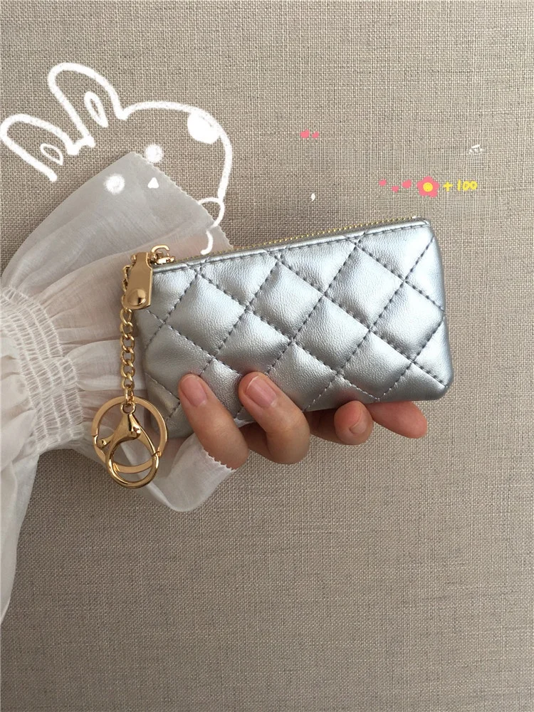 

Women's Car Key Bag Zipper Diamond Pattern Small Fraance Sle Thin Key Holder Wallet Polyester Youth Faion
