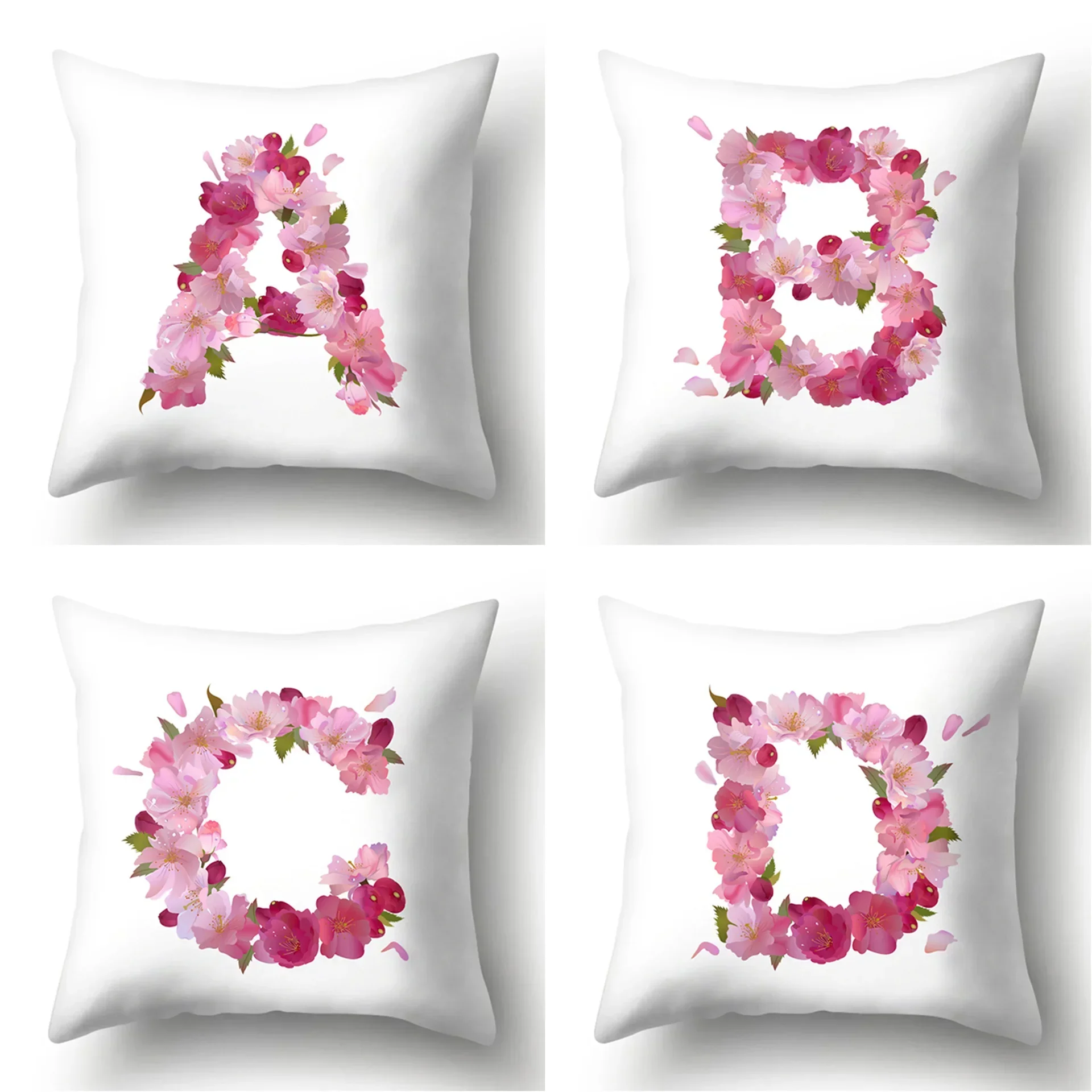 Alphabet Pillow Cover Pink Flower Home Soft Cushion