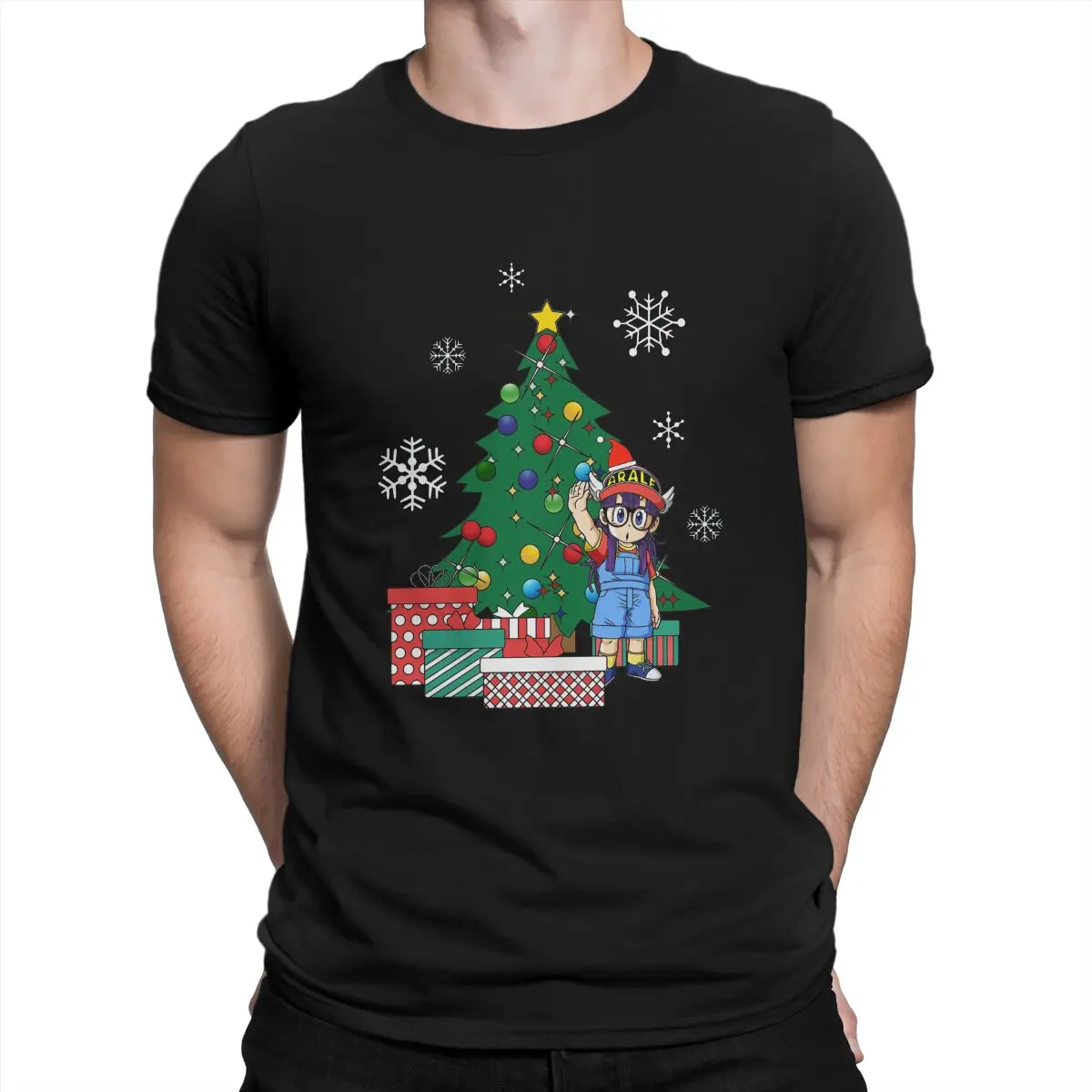 Dr Slump Arale Around The Christmas Tree Tshirt Graphic Men Tops Vintage Alternative Summer Polyester Clothes Harajuku T Shirt