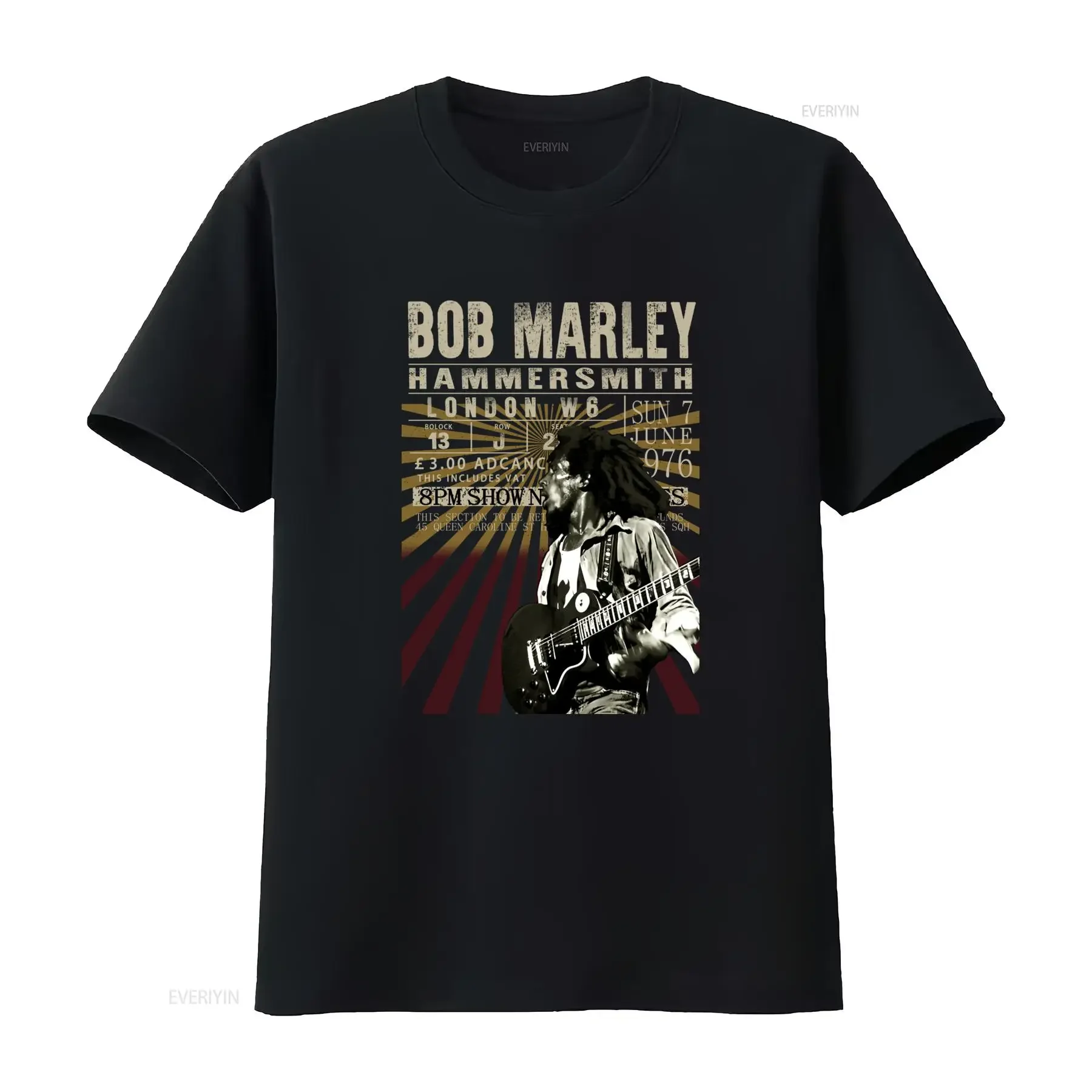 Vintage Retro Bob Marley Reggae Music 1976 London Concert Print Casual T Shirt vintage Washed Soft Top For Everyday Wear Unisex