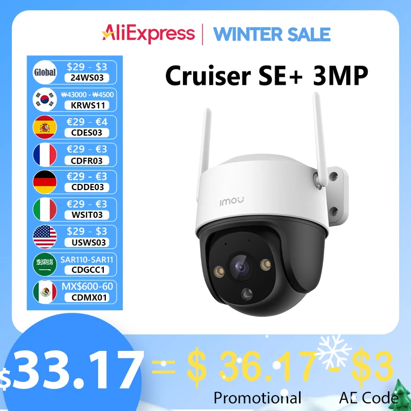 IMOU Cruiser SE + 3MP/5MP Telecamera Wi-Fi PTZ esterna IP66 Telecamera resistente alle intemperie Audio bidirezionale Visione notturna a colori Rilevamento umano AI