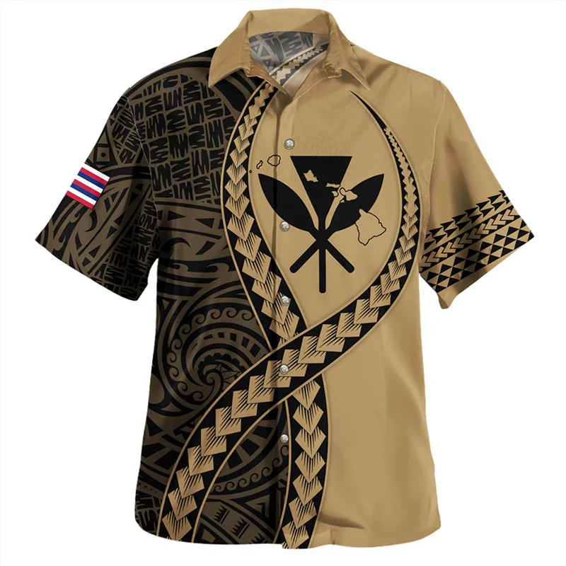 Summer New 3D Printed American Hawaii State National Flag Shirts Men Hawaii Coat Of Arm Graphic Short Shirts Fashion Clothes Top