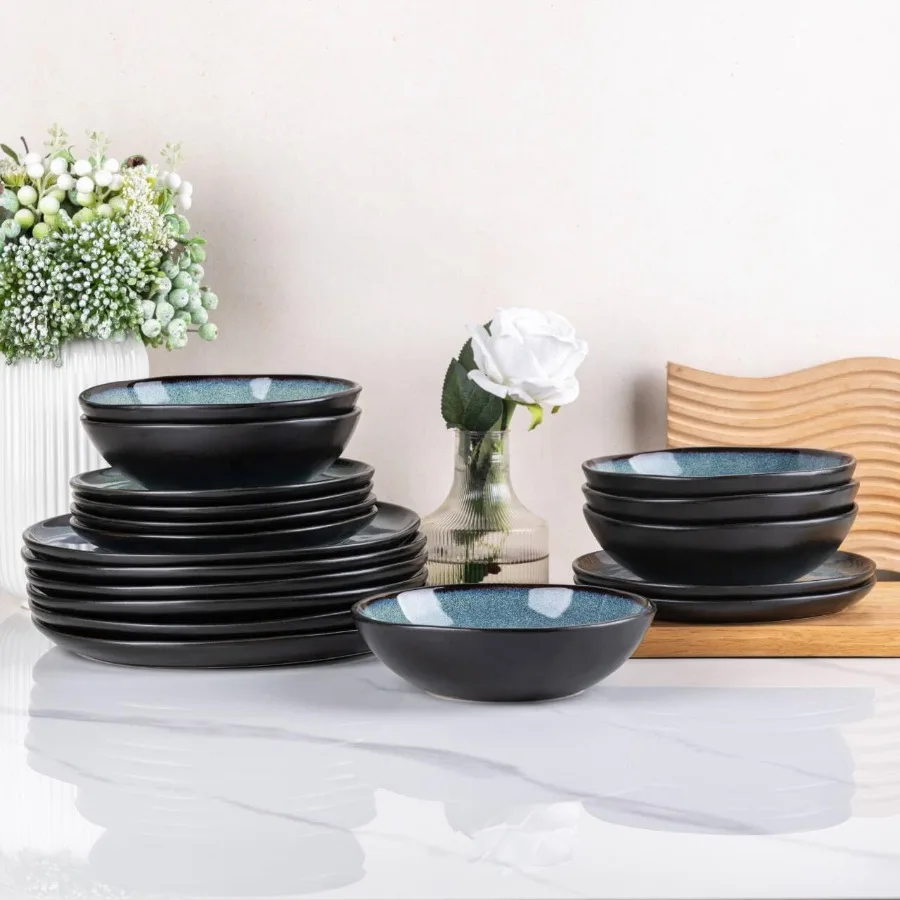 

Handmade Ceramic Dinnerware Set with Reactive Glaze for Everyday Dining and Special Occasions Highly Durable Stoneware Plates a