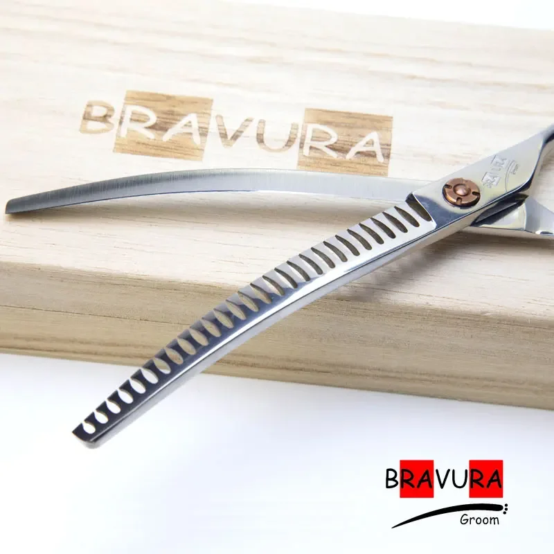 BAVURA 7 Inch Professional Dog Grooming Scissors High End Arc Fishbone Design for Dog And Cat Hair Thinning Teeth Scissors