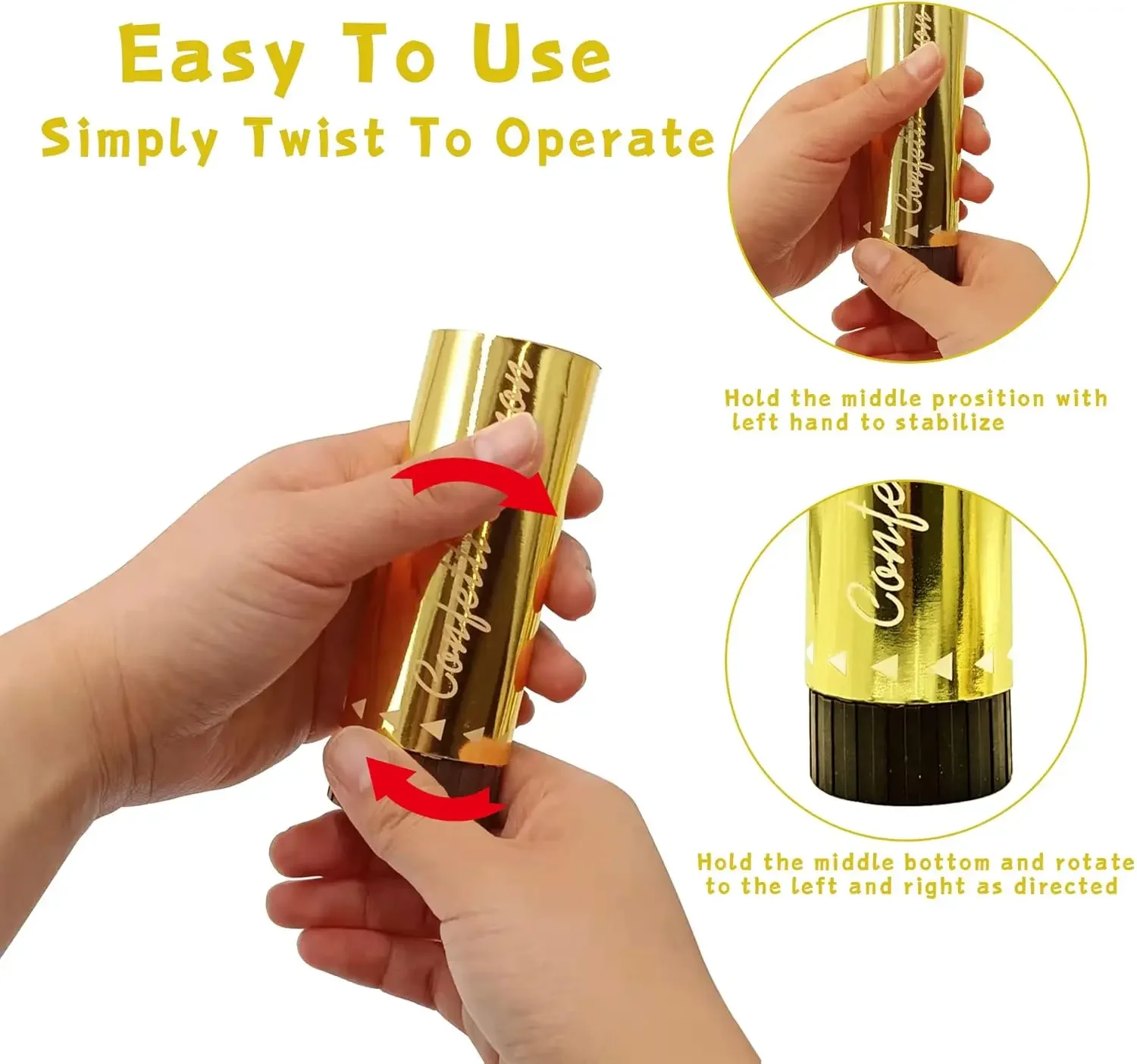 Picture 3: 4Packs Gold Confetti Cannons Celebration Firework Cannon Confetti Popper Handheld Graduation Xmas Birthday Wedding Party Supply