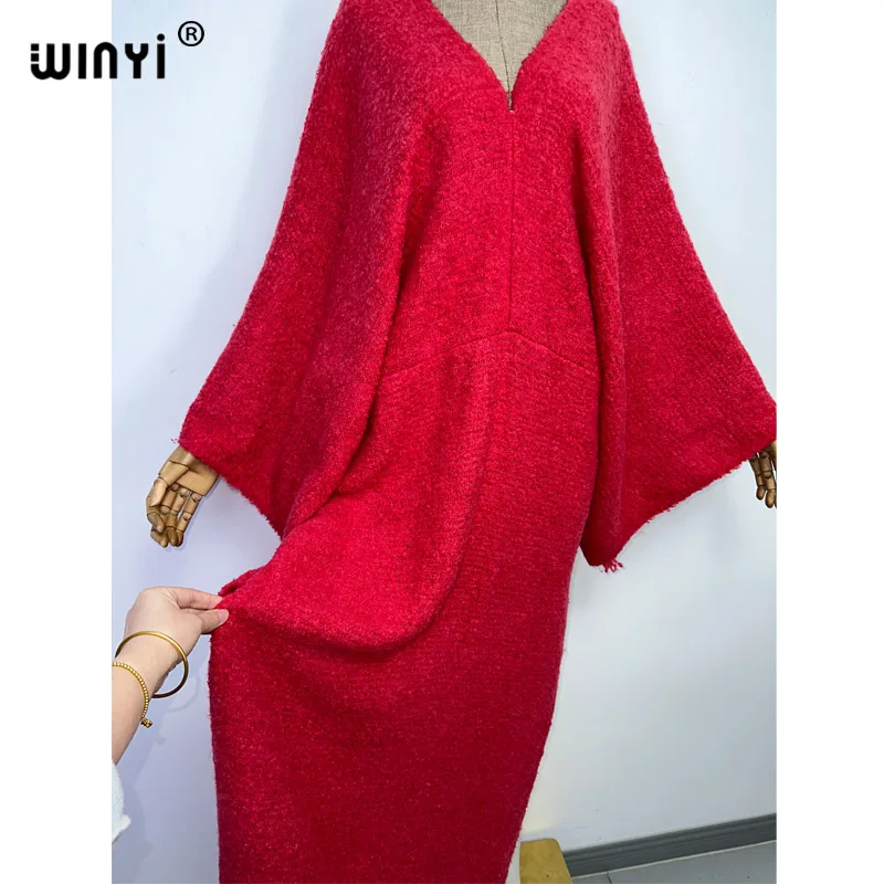 WINYI Autumn Winter monocolour Comfort Warm Thick Women Sweater Dress elegant Knitted Casual Dress Loose Lady Warm Dresses