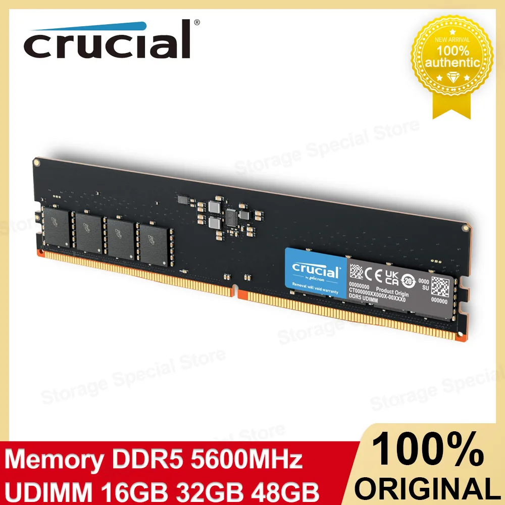 Crucial DDR5 RAM Desktop Memory 16GB 32GB 48GB 5600MHz 1.1V Desktop UDIMM Gaming Memory Compatible DDR5 motherboards/systems