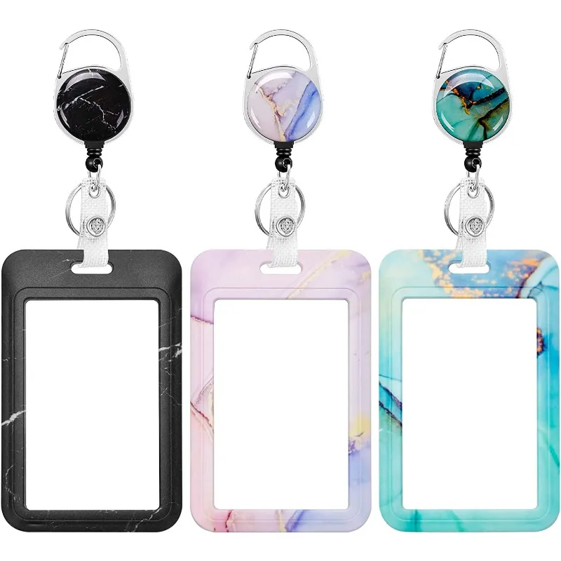 

Marble Gradient Color Worker ID Card Holder with Retractable Badge Reel Fashion Nurse ID Card Easy Buckle Set Office Supplies