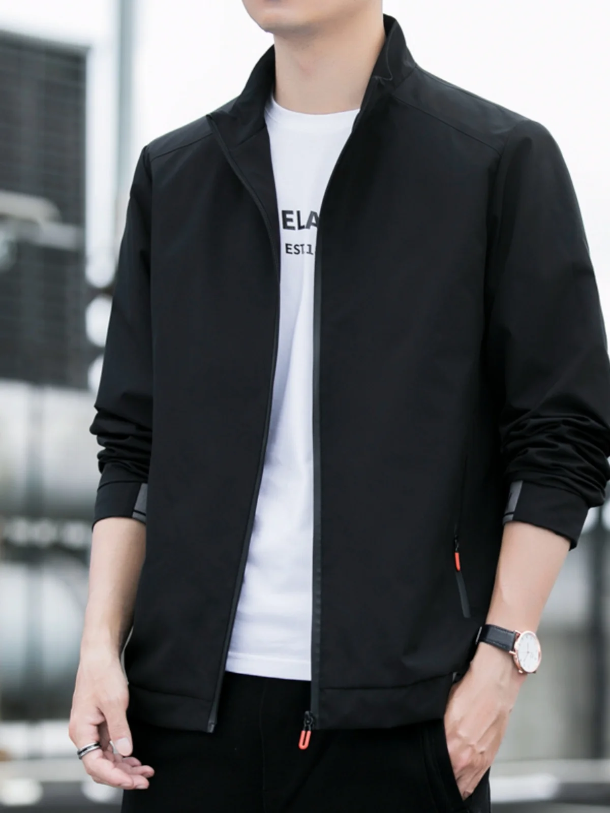 Casual Sporty Men's Jacket Spring New Style Korean Version Loose Fit Trendy Outerwear Polyester Fiber Long Sleeve Zipper Closure