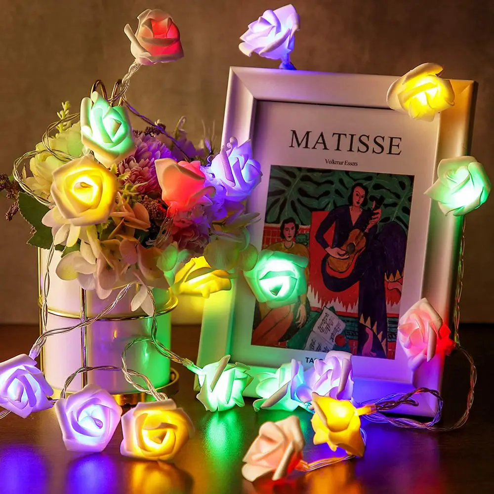 LED Fairy Tale Rose Flower String Lights Battery Powered Warm/Cold White/Multicolor for Bedroom Christmas Party Wedding Birthday