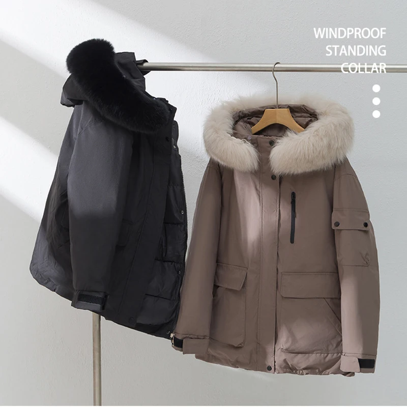 Winter Cotton Padded Puffer Jacket Hooded Warm Parka Big Fur Collar Down Jacket Women Thick Parkas Female Loose Outerwear