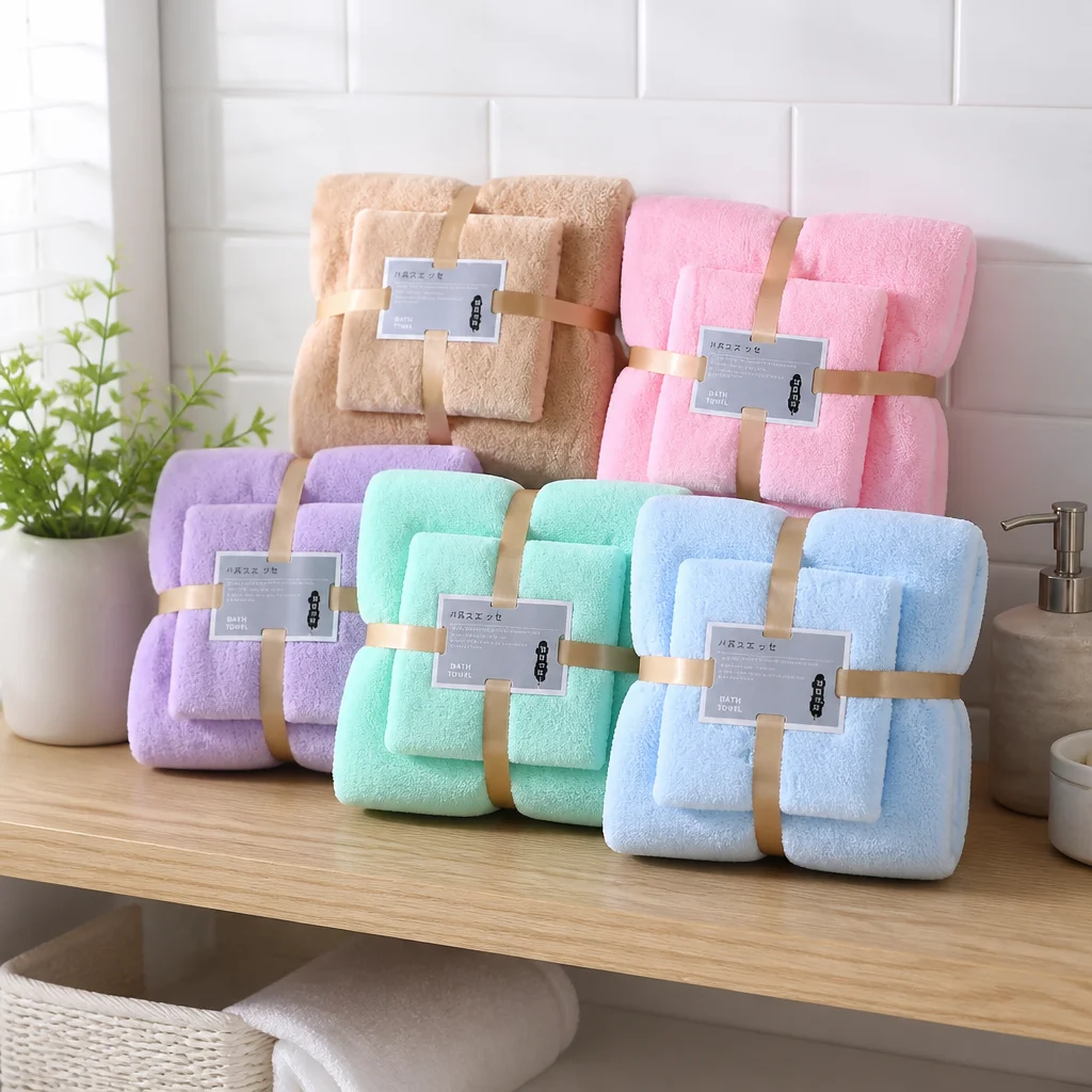 2-Pack Coral Velvet Towel Set, Face Towel 14x30in & Bath Towel 28x55in, Super Soft Absorbent Quick-Drying, Hotel Spa