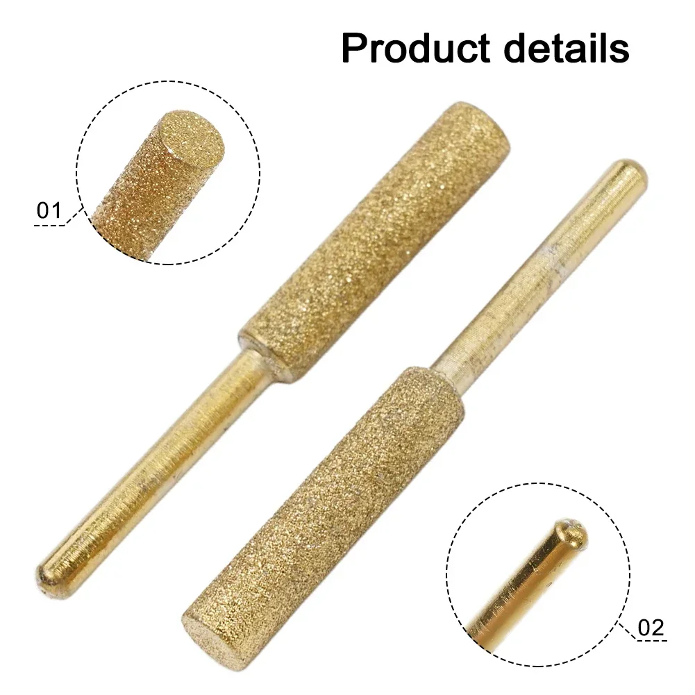 2 PCS Diamond Coated Cylindrical Burr 4/4.8/5.5mm Chainsaw Sharpener Stone File Chain For Saw Sharpening Carving Grinding