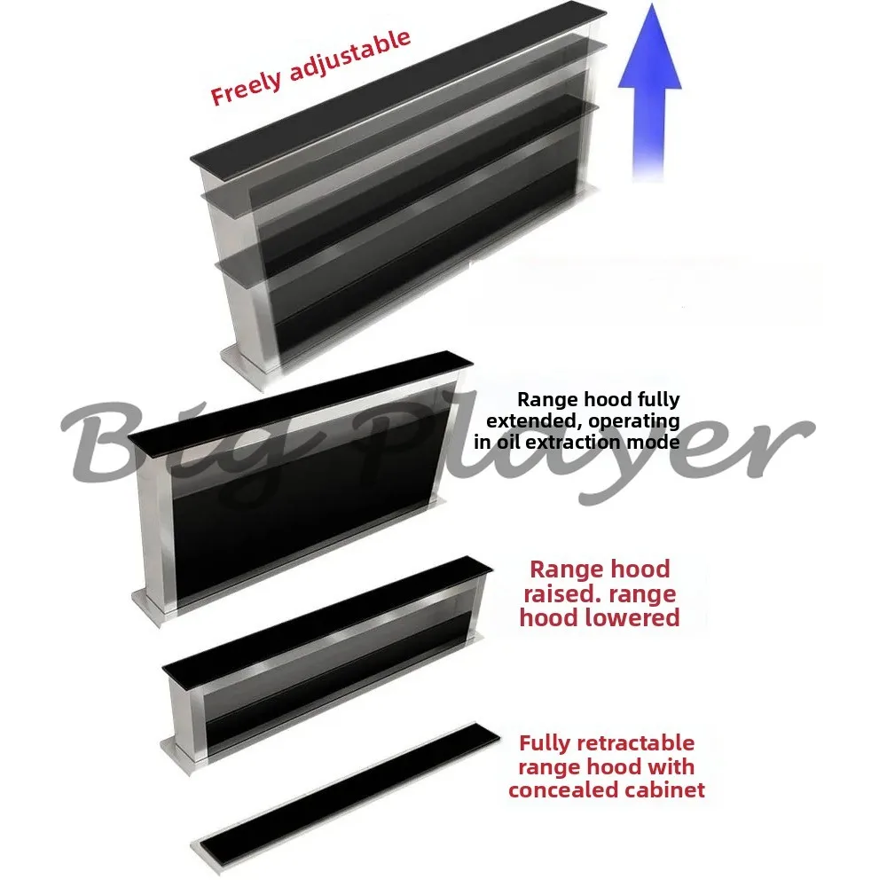 Invisible lift range hood lower suction lower row embedded household  hood