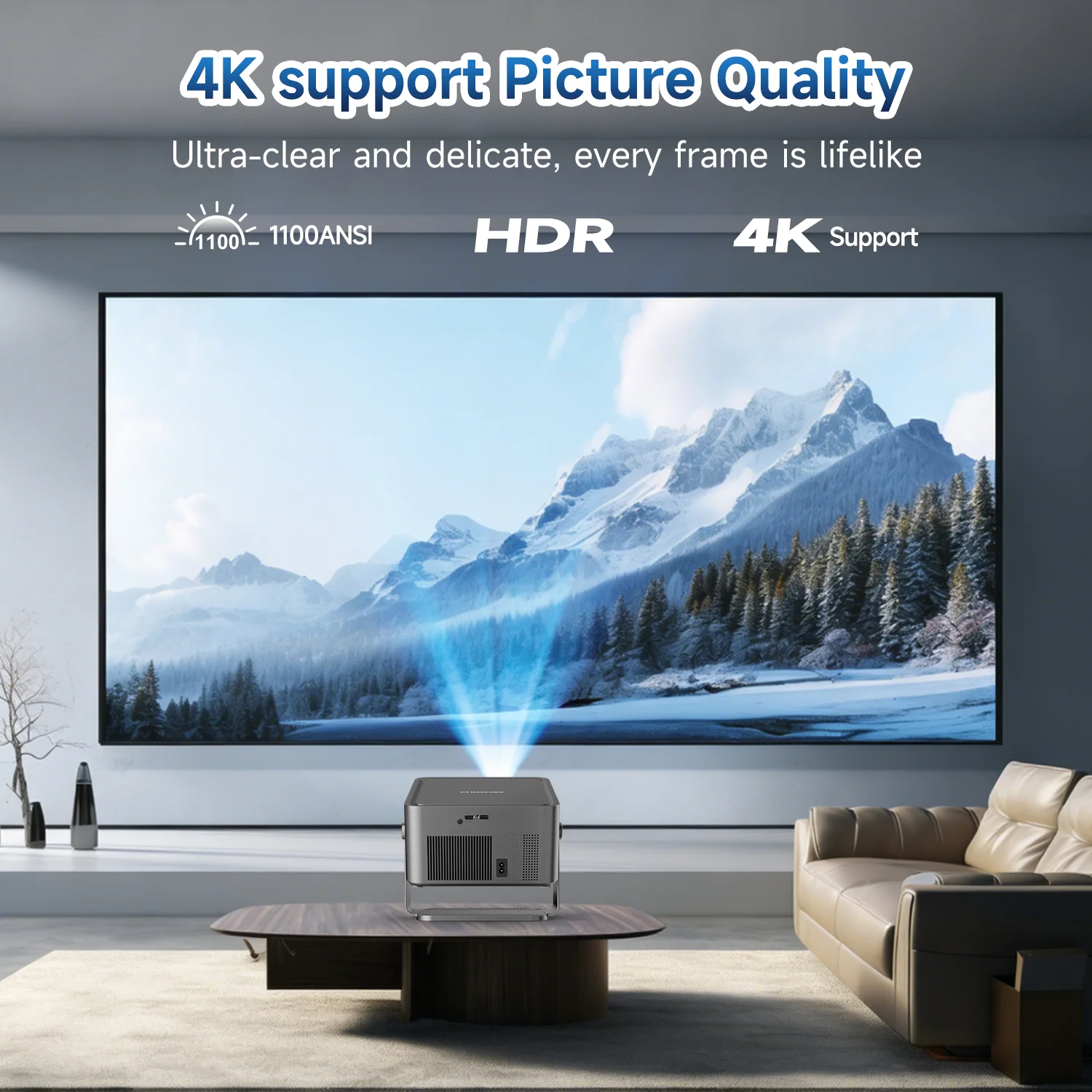 1100ANSI Support 8K Native 1080P With Wifi6 BT5.4 16G Auto Projector Allwinner H726 Portable HY450GT