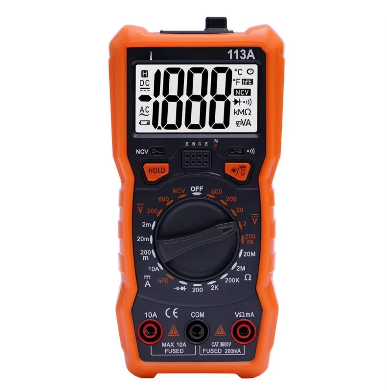 RM113A Multimeter NCV Digital Multimeter 2000 Counts HFE AC/DC Voltage Measuring Meter with Flash Light Backlight